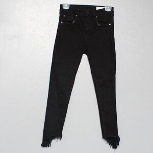 Rag and bone 10 inch Capri black raw jagged hem jeans